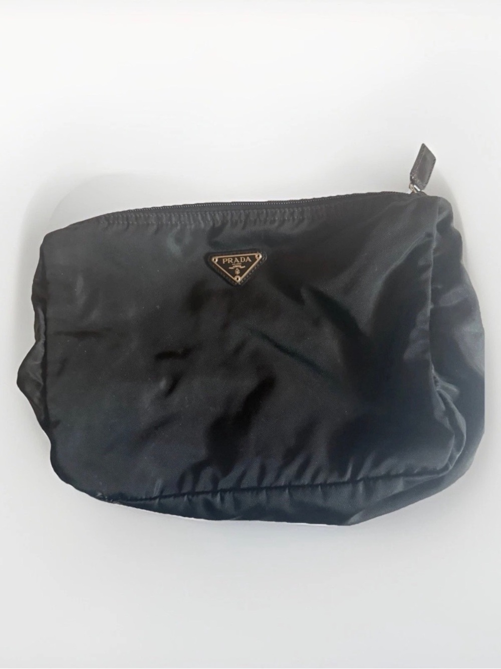 Prada Black Nylon Cosmetic Pouch with Metal Logo
